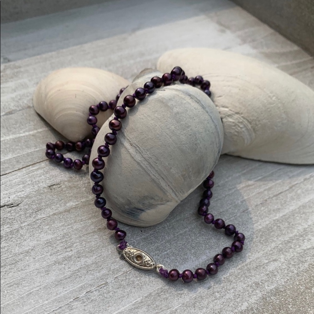 Dark plum pearl necklace